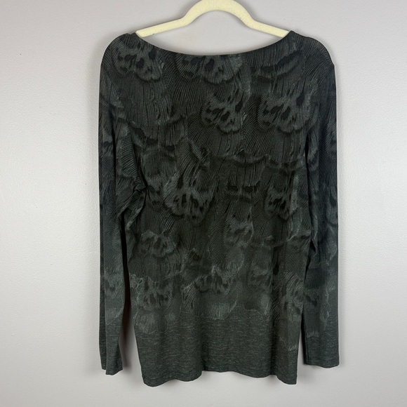 Olsen Europe Elegant Gray Patterned Shimmer Detail Long Sleeve Large Blouse - Picture 10 of 10